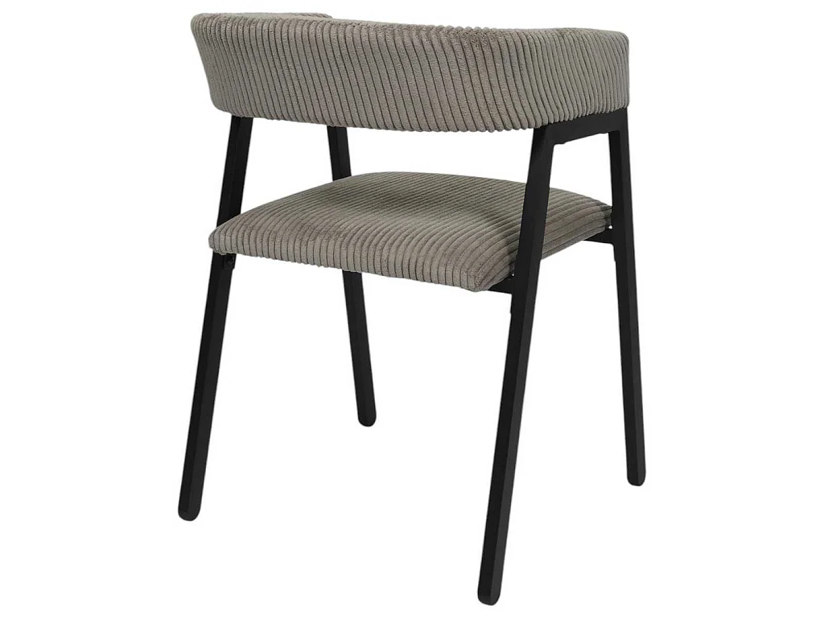 Lot de 6 fauteuils de table design en métal et velours côtelé coloris taupe - AMORY