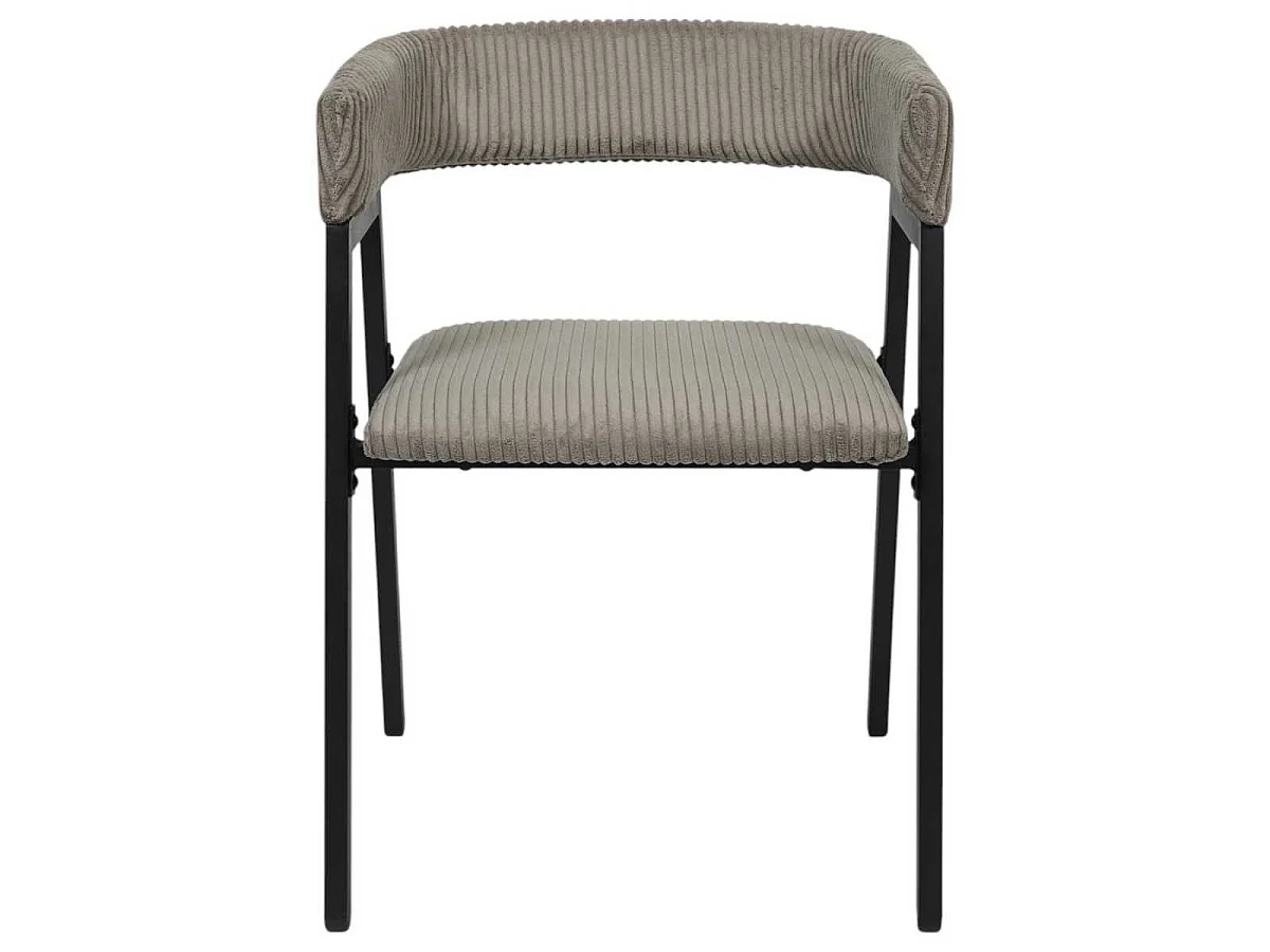 Lot de 6 fauteuils de table design en métal et velours côtelé coloris taupe - AMORY