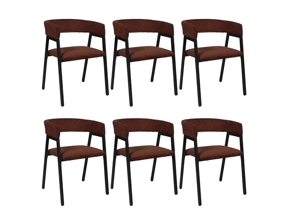 Lot de 6 fauteuils de table design en métal et velours côtelé coloris terracotta - AMORY