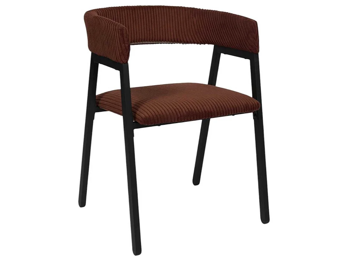 Lot de 6 fauteuils de table design en métal et velours côtelé coloris terracotta - AMORY