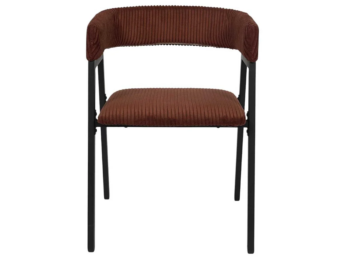 Lot de 6 fauteuils de table design en métal et velours côtelé coloris terracotta - AMORY