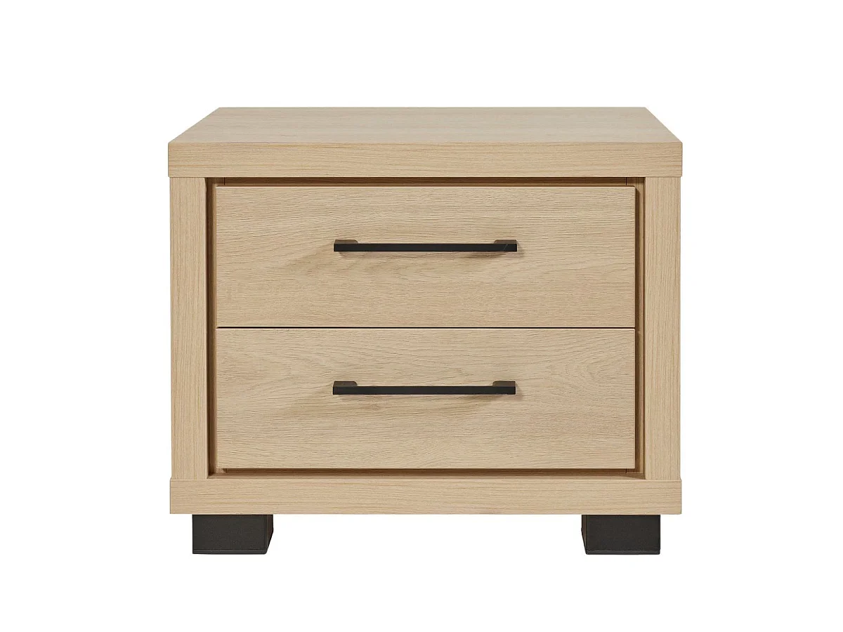 Ensemble Lit 160x200cm avec éclairage led + 2 chevets aspect bois et noir - LUDY