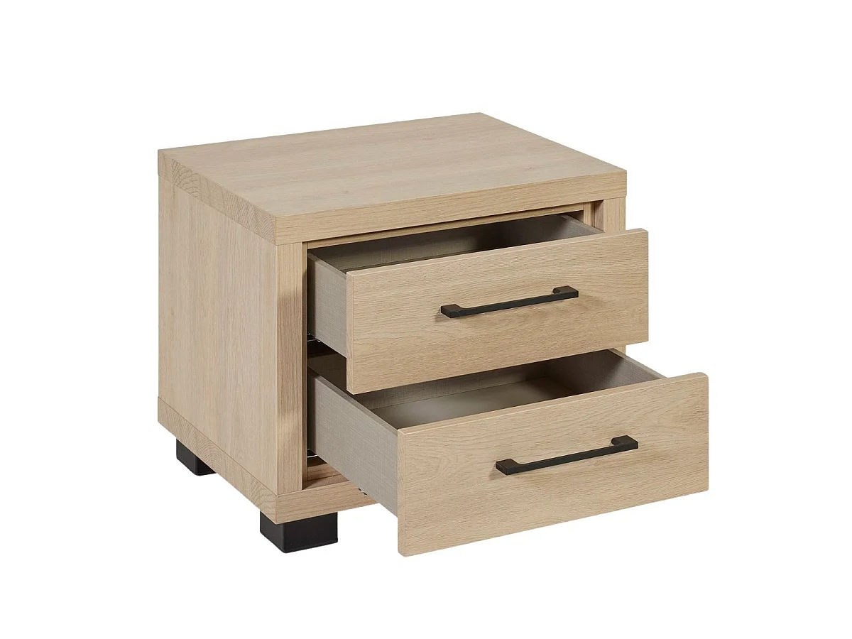 Ensemble Lit 160x200cm avec éclairage led + 2 chevets aspect bois et noir - LUDY