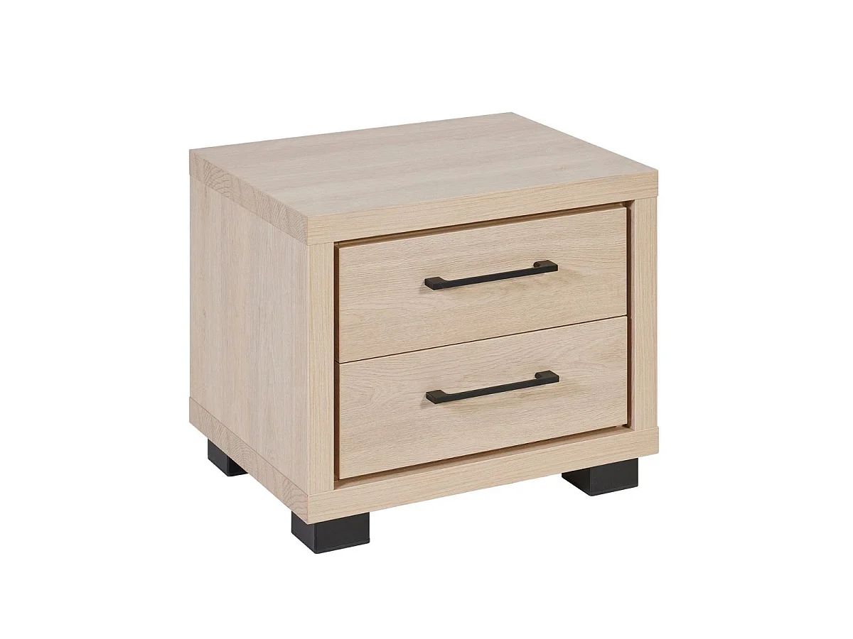 Ensemble Lit 140x190cm avec éclairage led + 2 chevets aspect bois et noir - LUDY