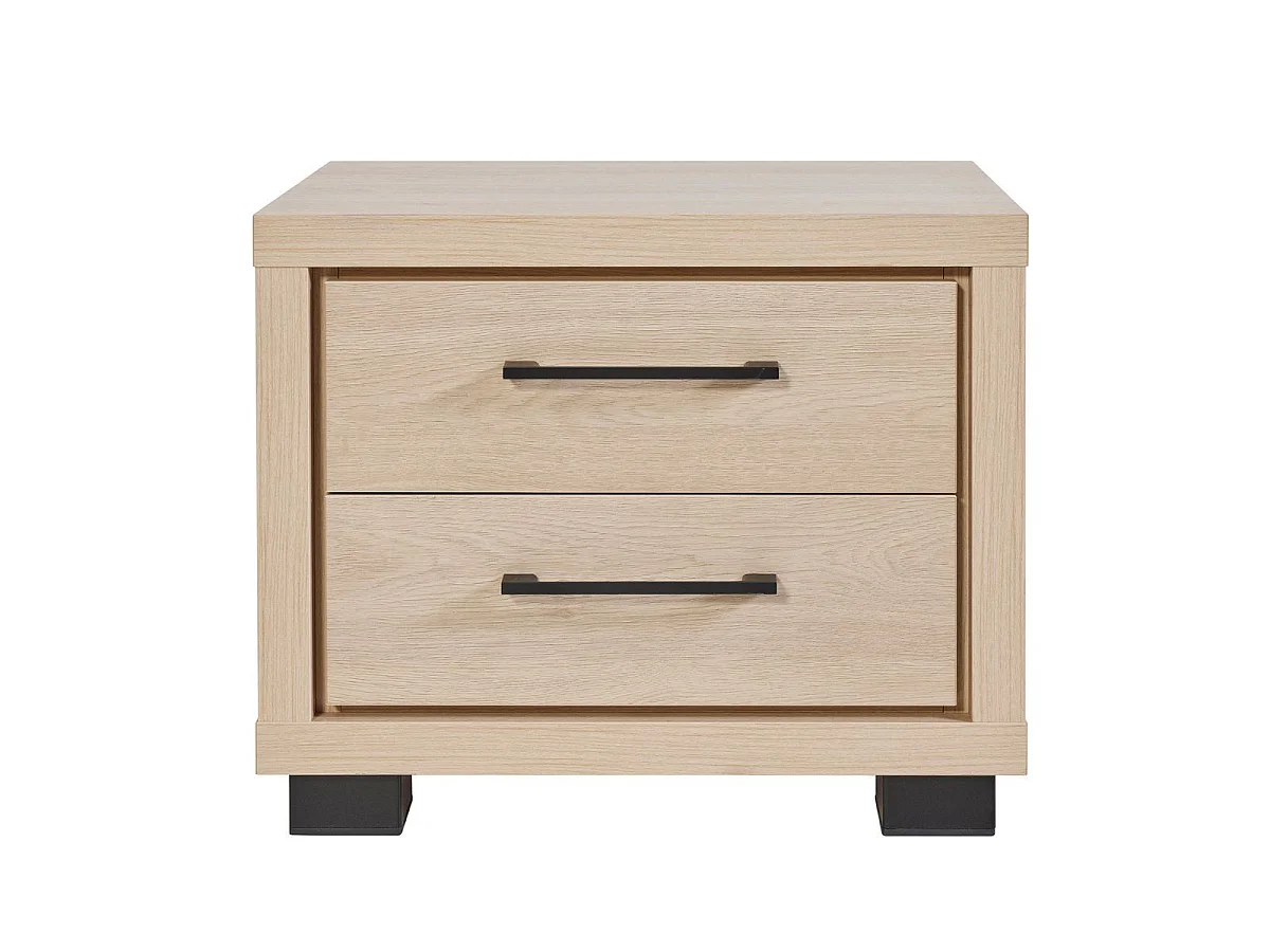 Chambre lit 140x190cm avec éclairage led + 2 chevets + armoire aspect bois et noir - LUDY