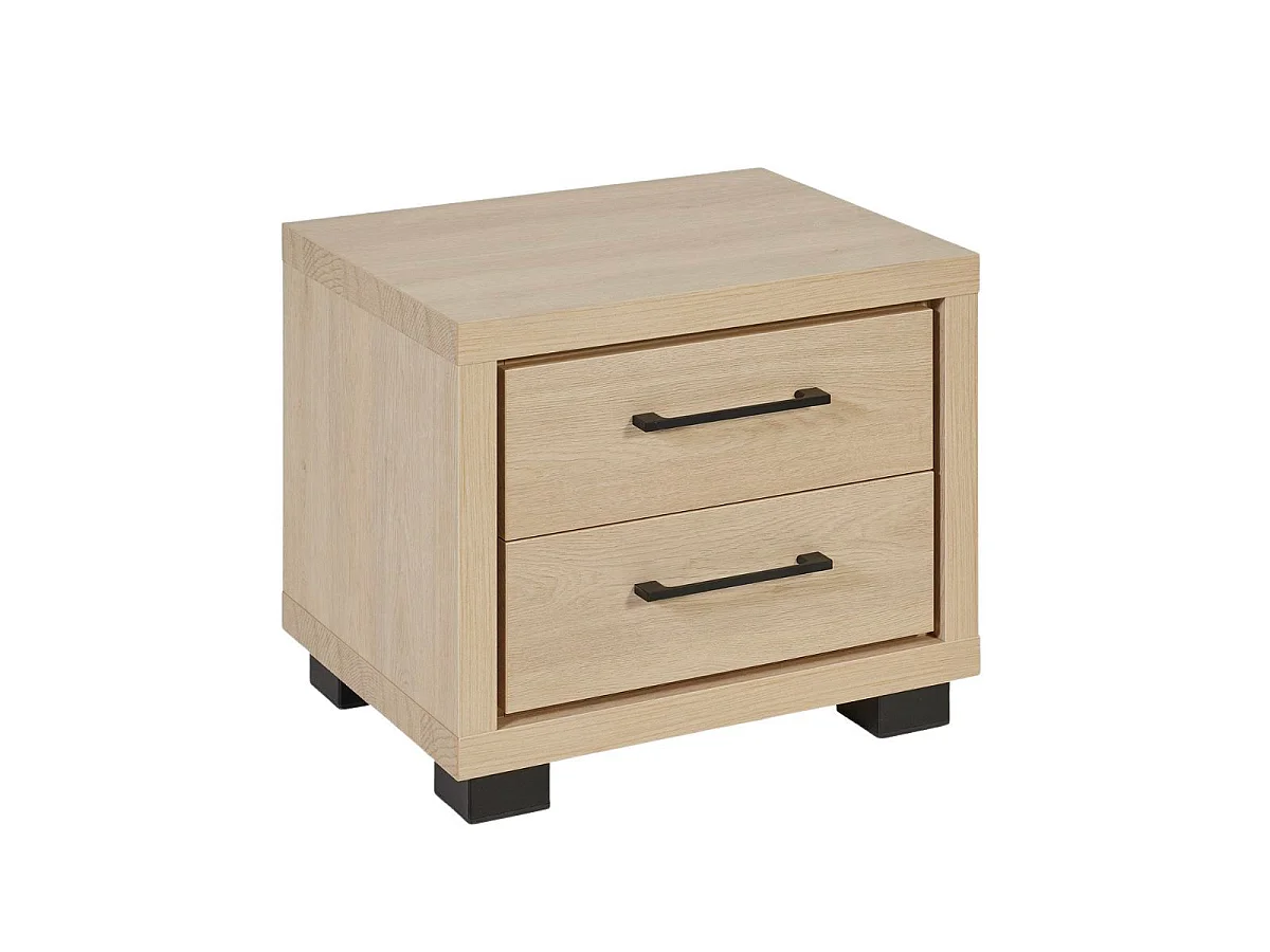 Ensemble Lit 180x200cm avec éclairage led + 2 chevets aspect bois et noir - LUDY