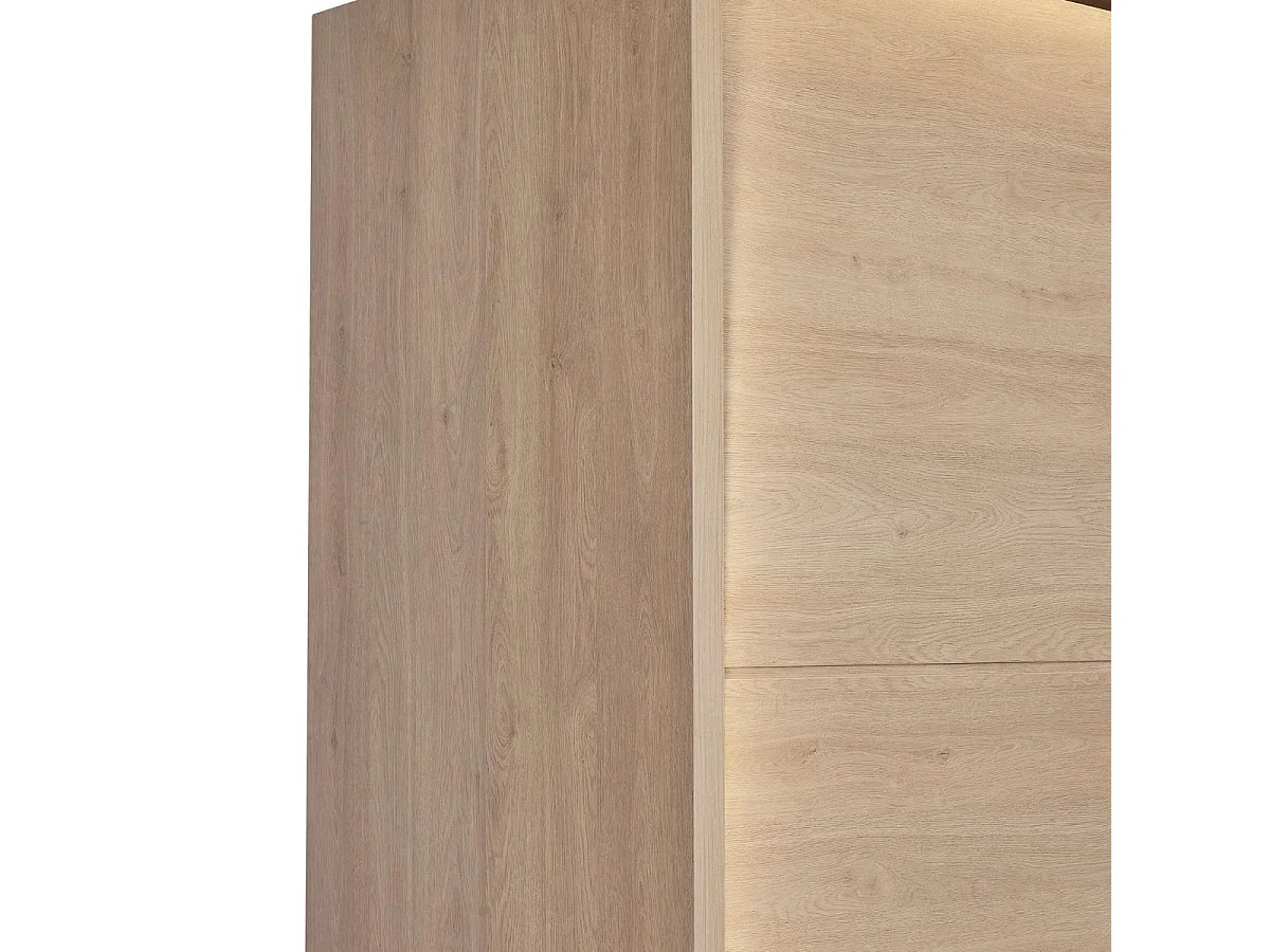 Chambre lit 180x200cm avec éclairage led + 2 chevets + armoire aspect bois et noir - LUDY