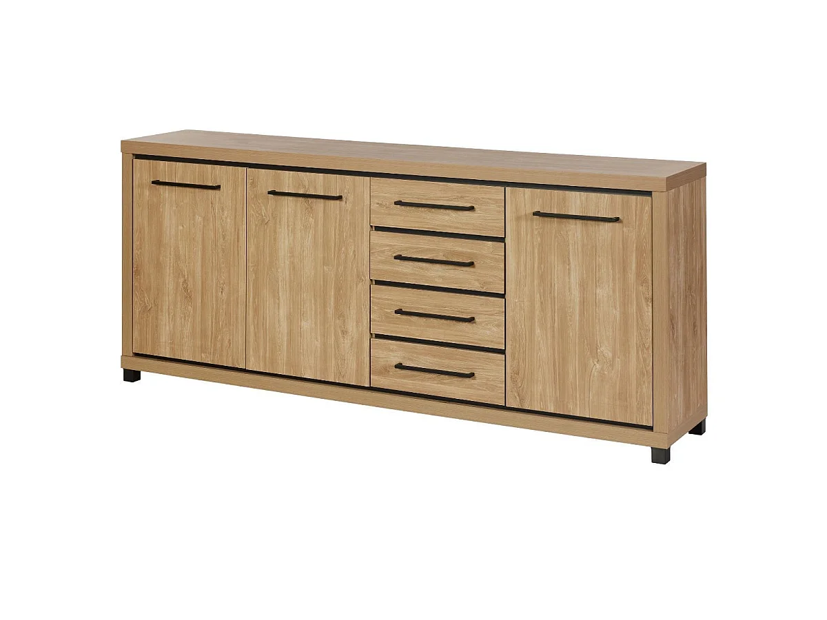 Séjour complet table + buffet + vitrine aspect bois finition Houston Oak - VASALY