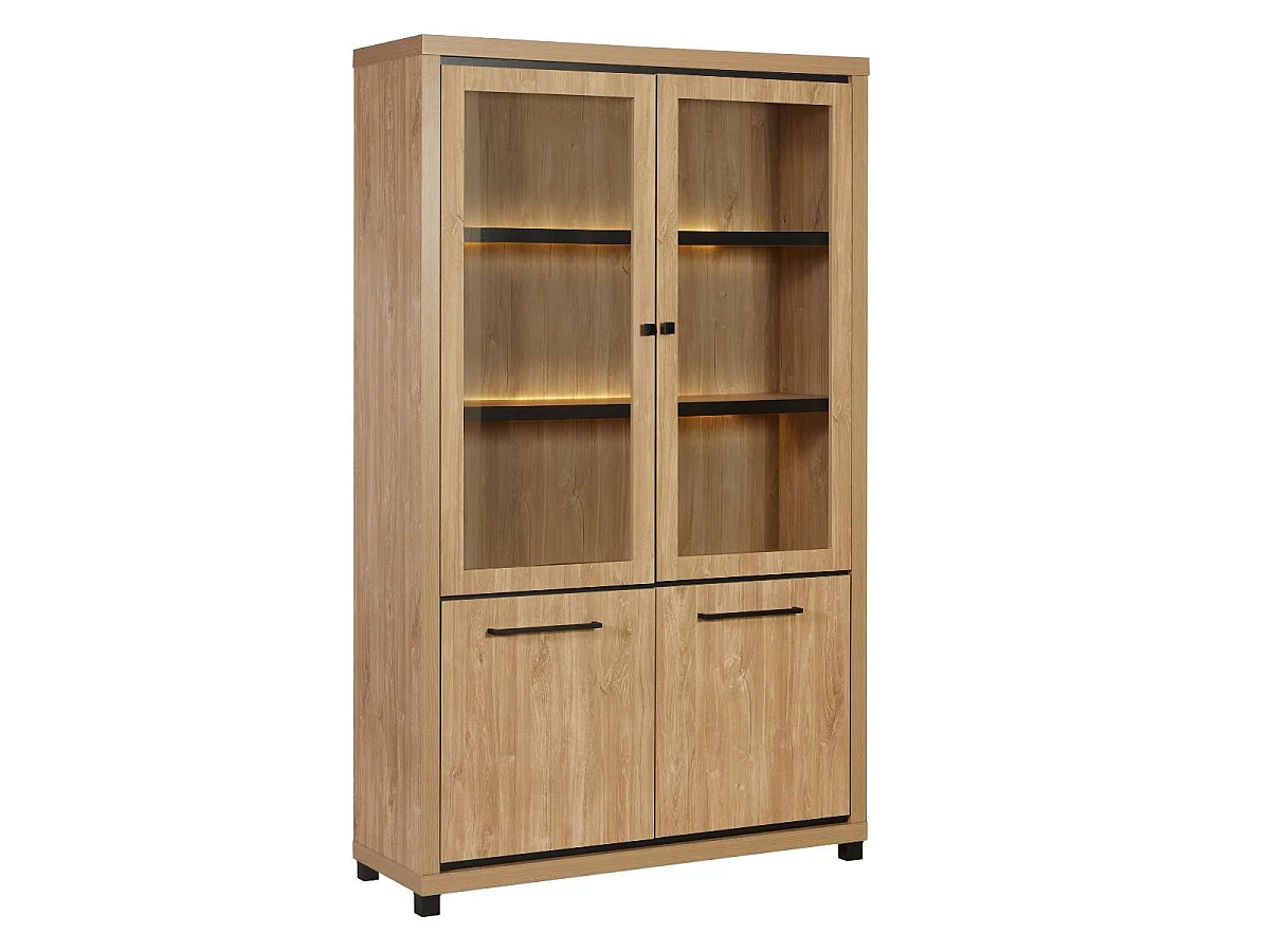 Séjour complet table + buffet + vitrine aspect bois finition Houston Oak - VASALY