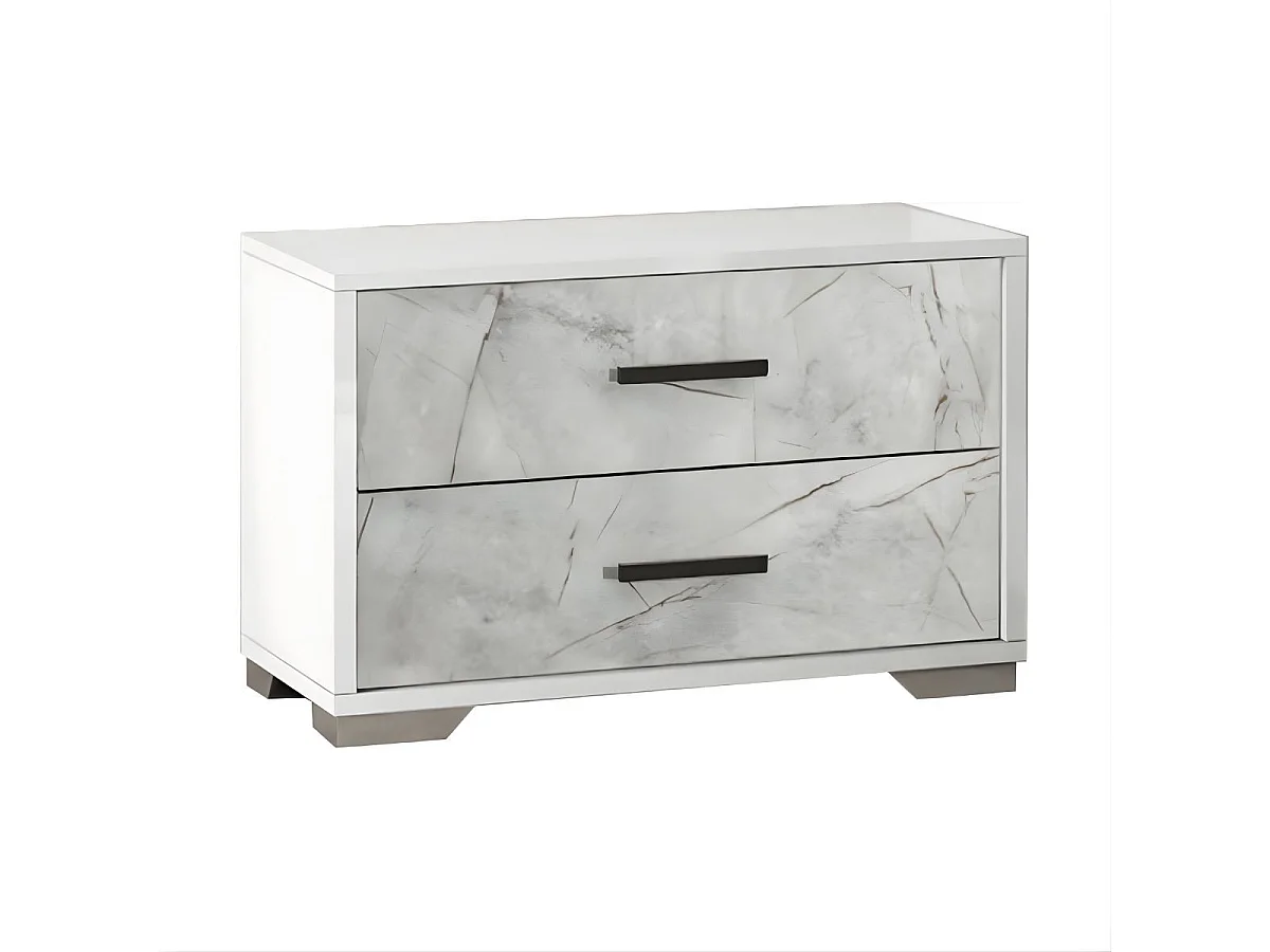 Ensemble Lit 140x190cm + 2 chevets blanc et imitation marbre - GENESIS