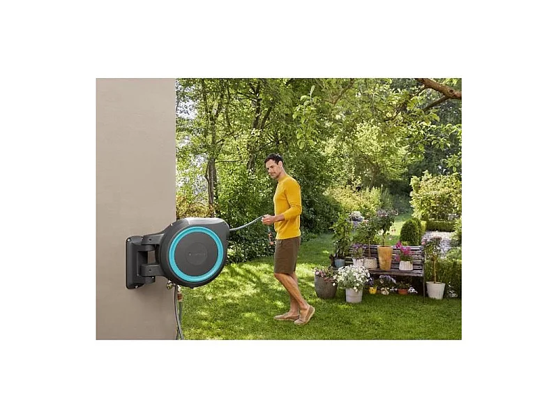 Carrete de Manguera Automático GARDENA RollUp L Montado en Pared - Longitud de 30m - Ø13mm - Kit Completo - Garantía de 5 Años