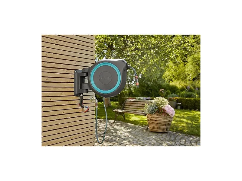 Carrete de Manguera Automático GARDENA RollUp L Montado en Pared - Longitud de 30m - Ø13mm - Kit Completo - Garantía de 5 Años
