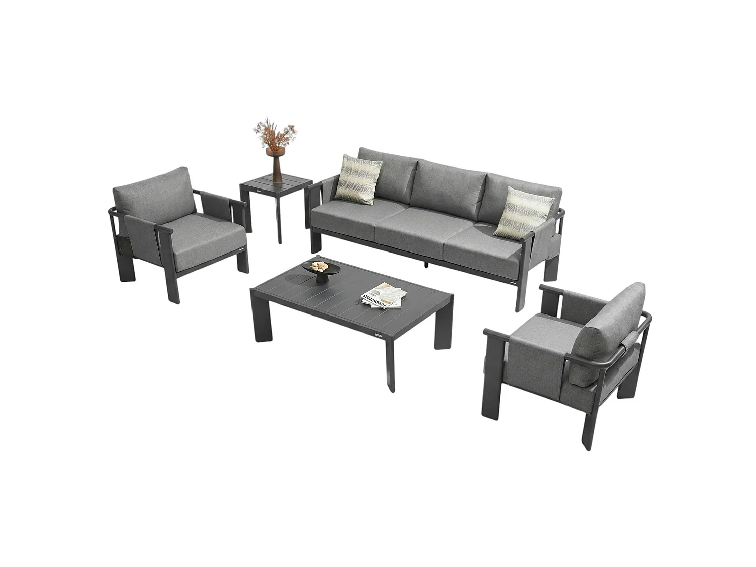 Salon de jardin 5 places complet en aluminium LIGO
