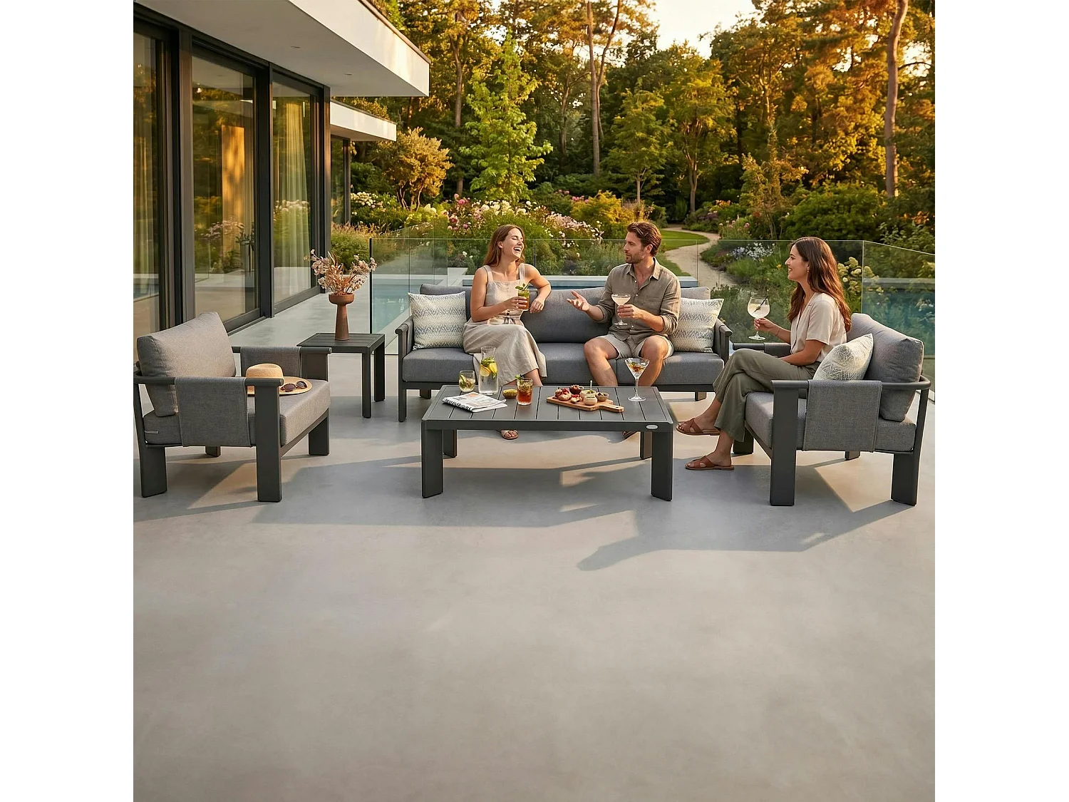 Salon de jardin 5 places complet en aluminium LIGO