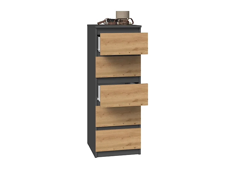 Commode à 5 tiroirs W5 Chêne anthracite - 40 x 45 x 111 cm