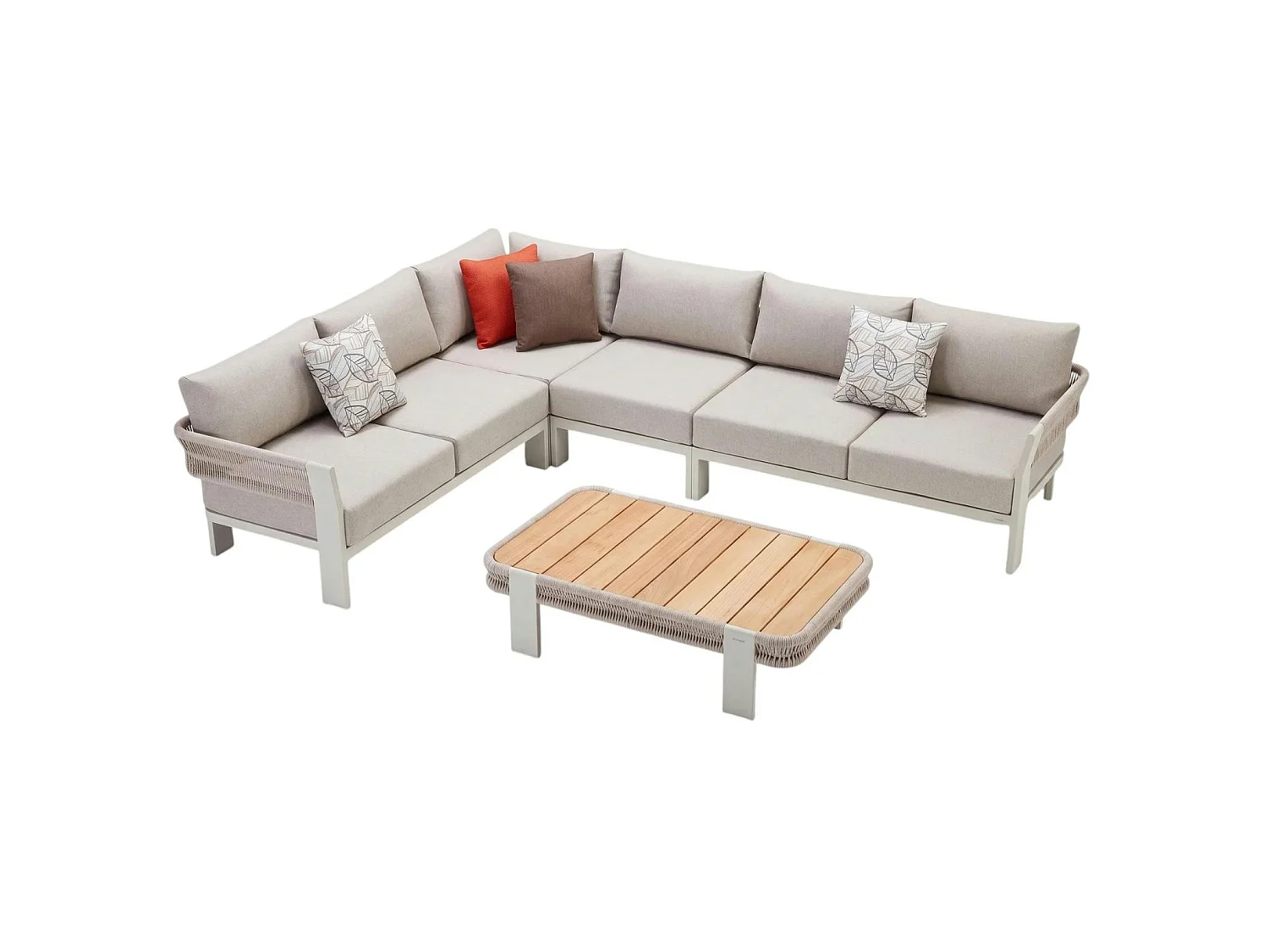 Salon de jardin 5 places, canapé d'angle + table basse BORROMEO