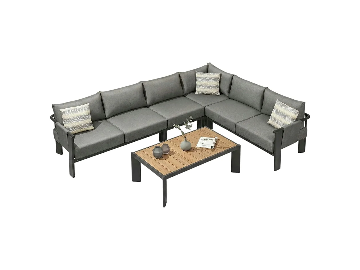 Salon de jardin canapé d'angle 5 places + table basse LIGO