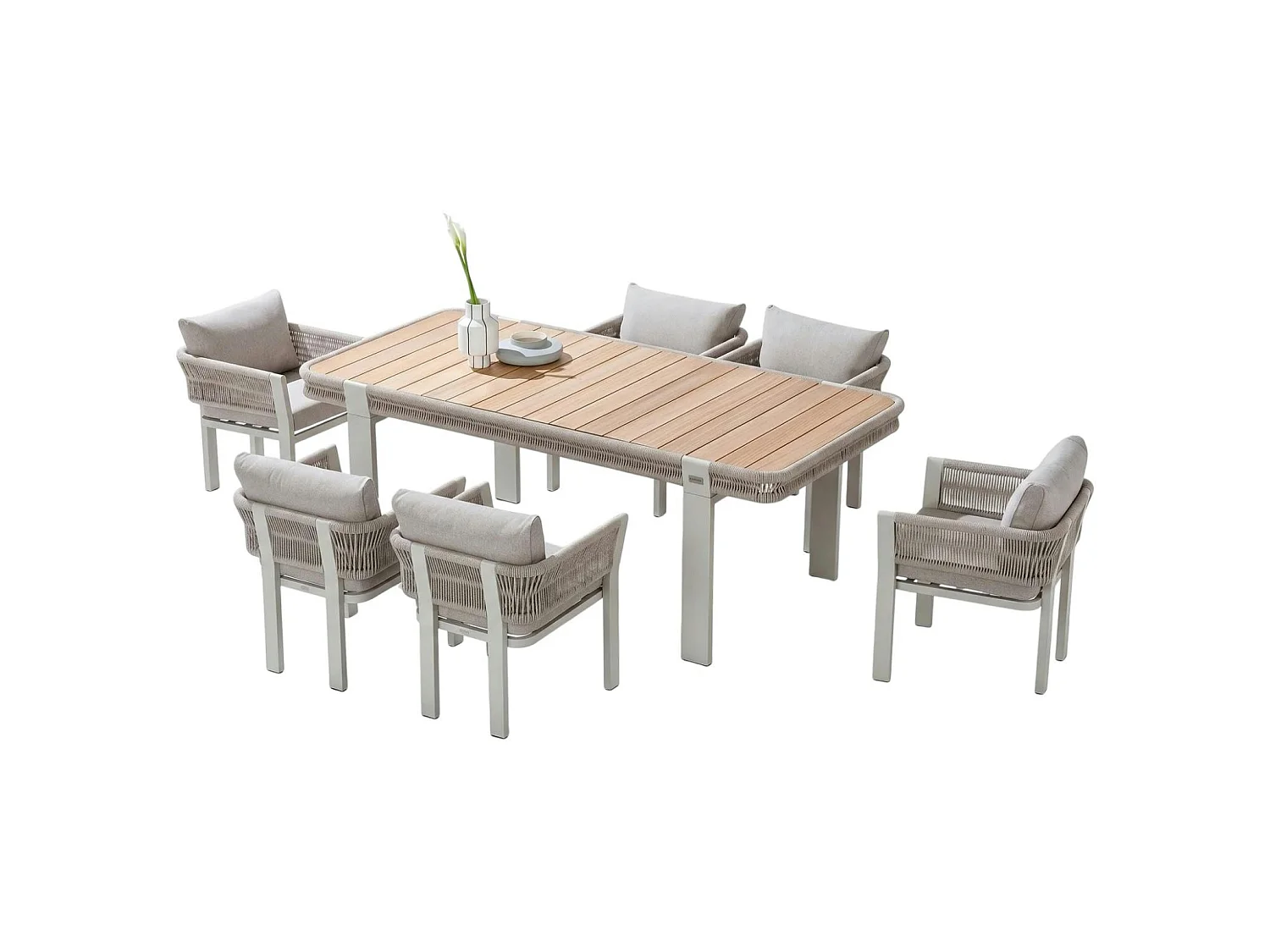 Table de jardin + 6 chaises en teck et aluminium BORROMEO