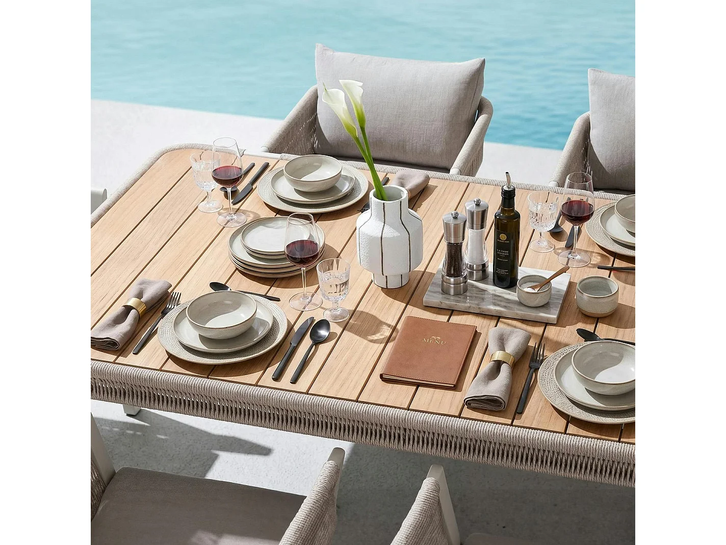 Table de jardin + 6 chaises en teck et aluminium BORROMEO