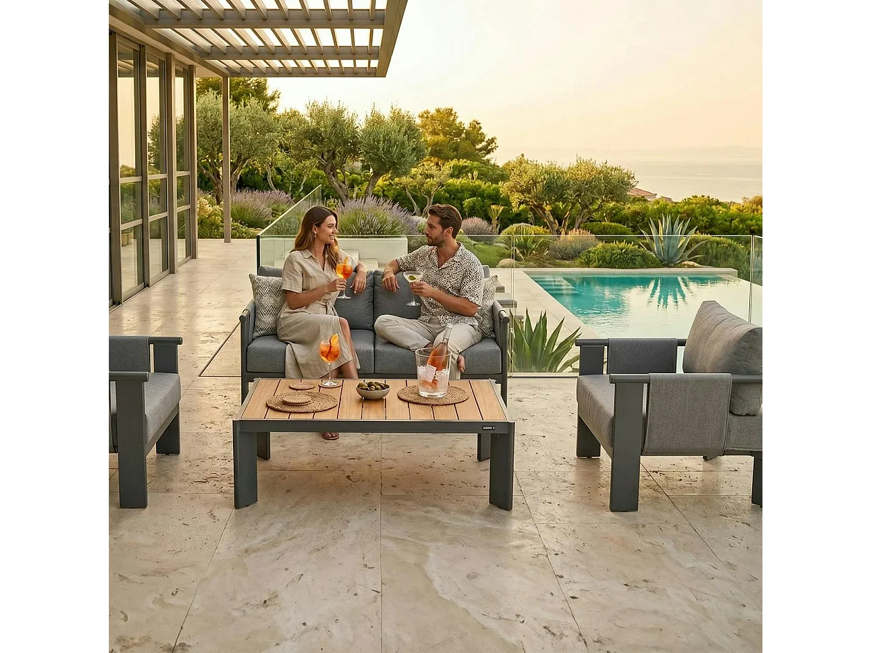 Salon de jardin 4 places en aluminium anthracite LIGO