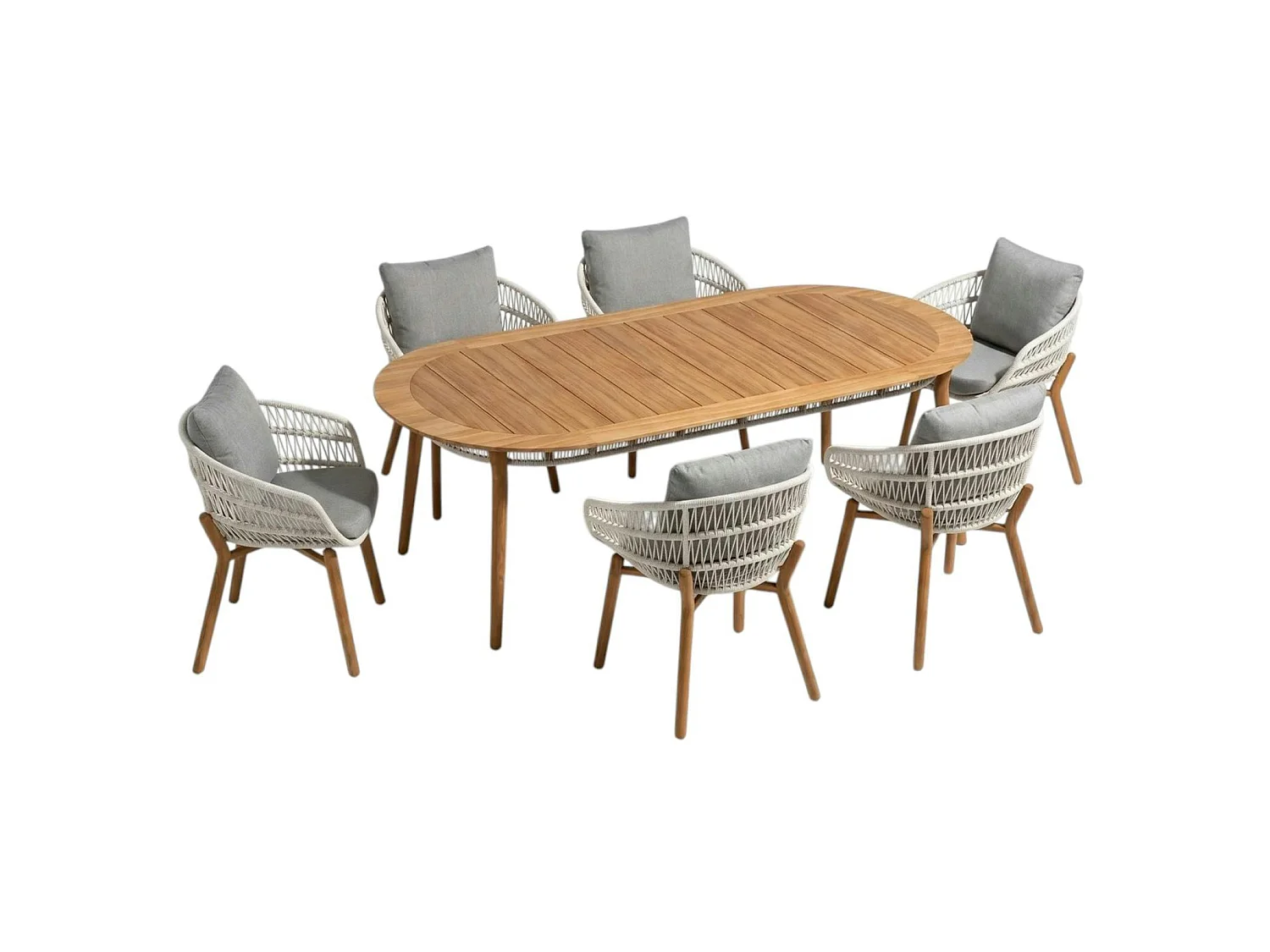 Table de jardin en teck + 6 fauteuils cordage VASCA