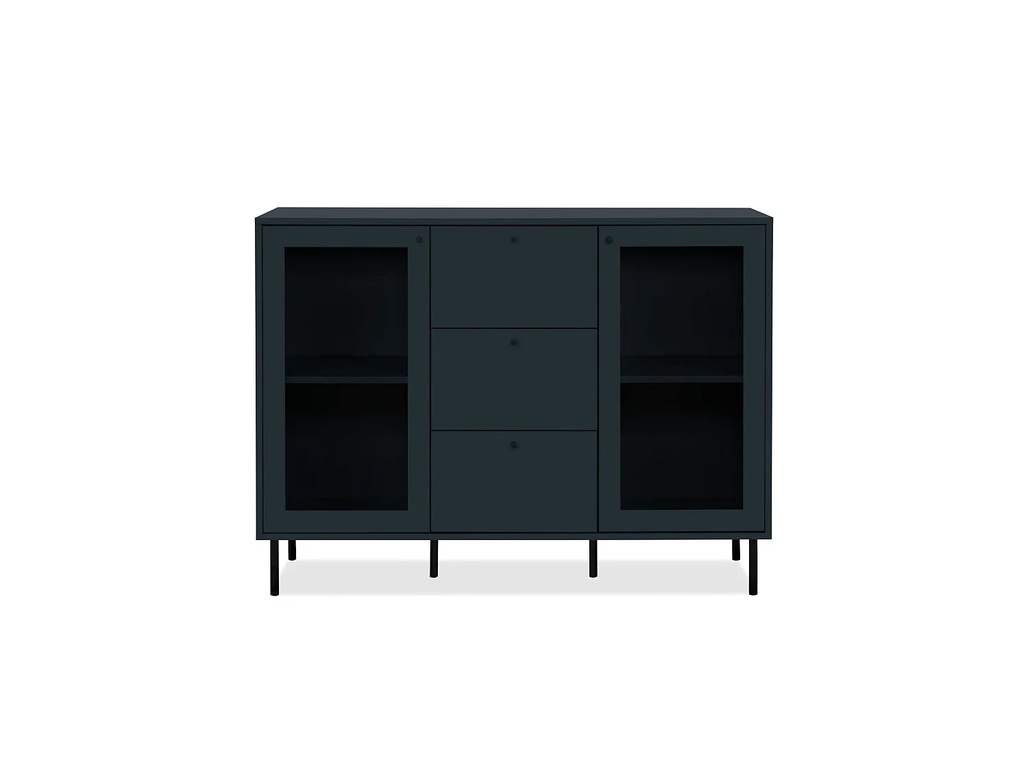 Buffet vitrine bleu sombre 2 portes 3 tiroirs RAVEN