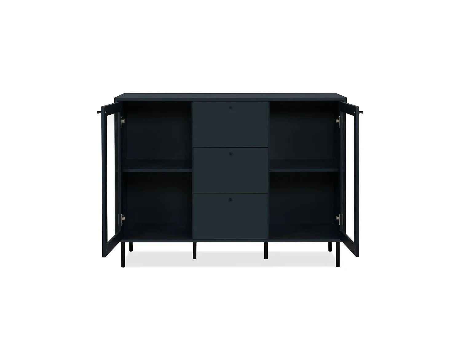 Buffet vitrine bleu sombre 2 portes 3 tiroirs RAVEN