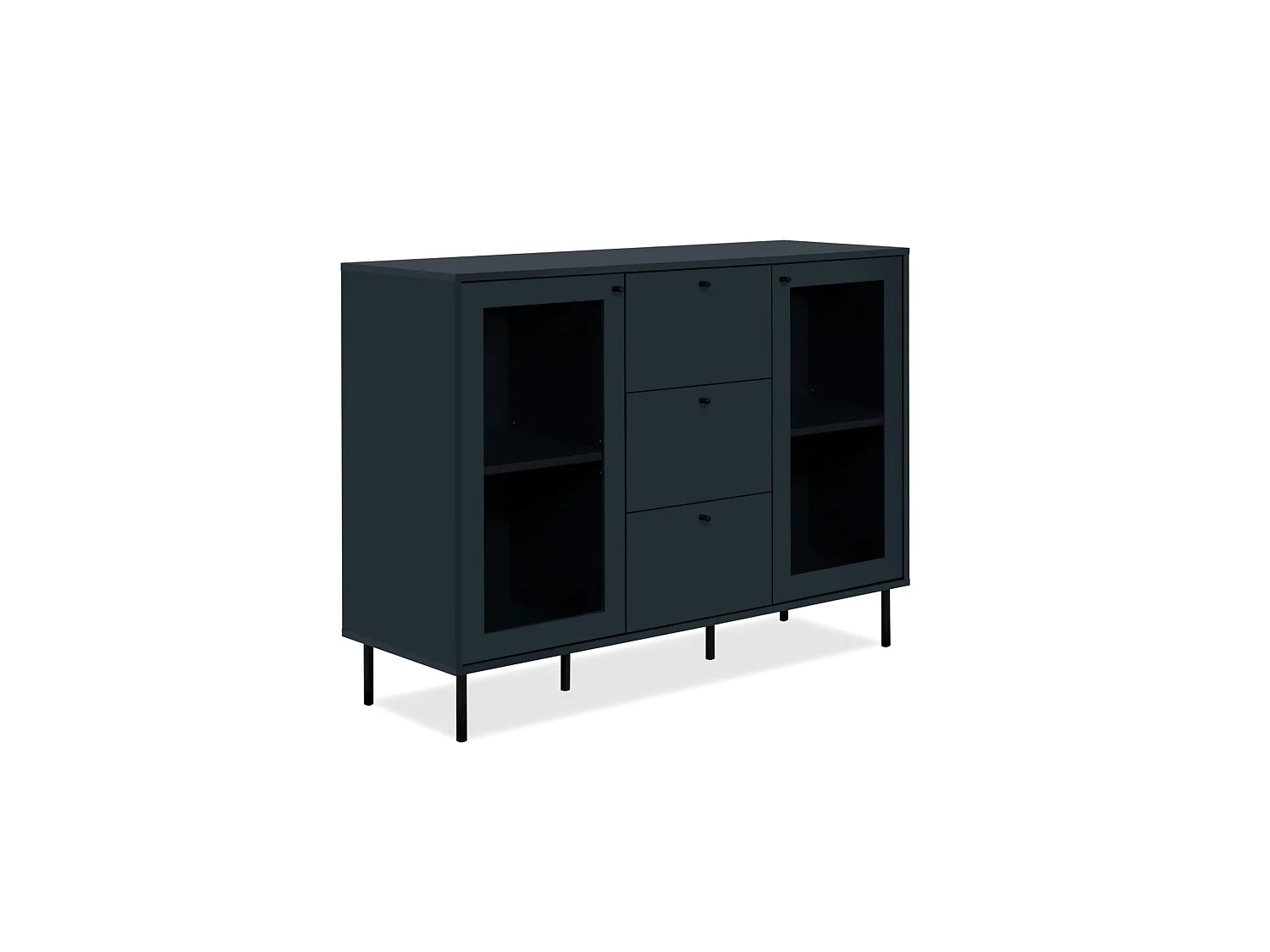 Buffet vitrine bleu sombre 2 portes 3 tiroirs RAVEN