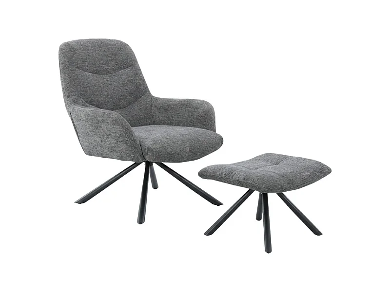 Fauteuil rotatif 360° en tissu doux gris avec repose-pied - EVA