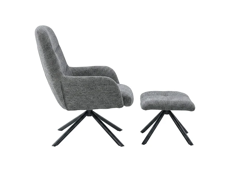 Fauteuil rotatif 360° en tissu doux gris avec repose-pied - EVA