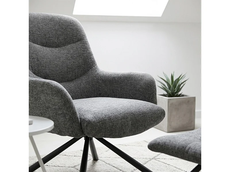 Fauteuil rotatif 360° en tissu doux gris avec repose-pied - EVA