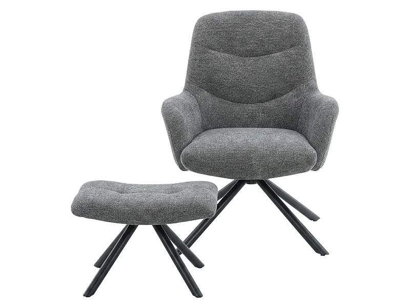 Fauteuil rotatif 360° en tissu doux gris avec repose-pied - EVA