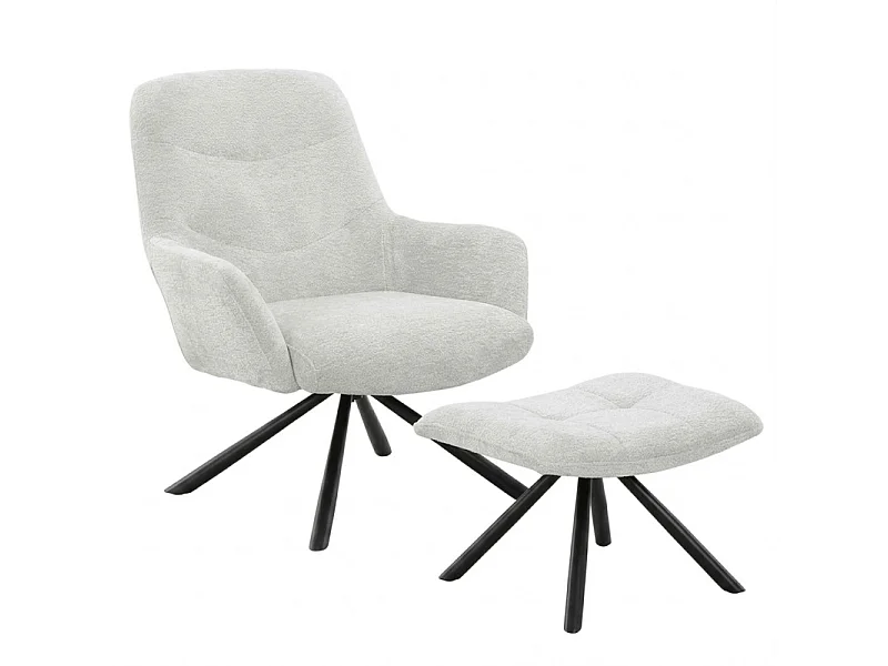 Fauteuil rotatif 360° en tissu doux écru avec repose-pied - EVA