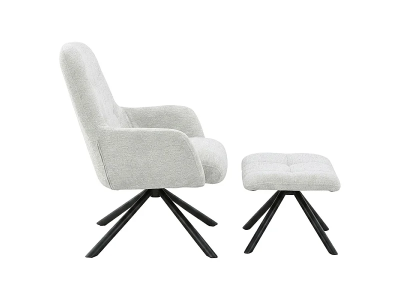 Fauteuil rotatif 360° en tissu doux écru avec repose-pied - EVA