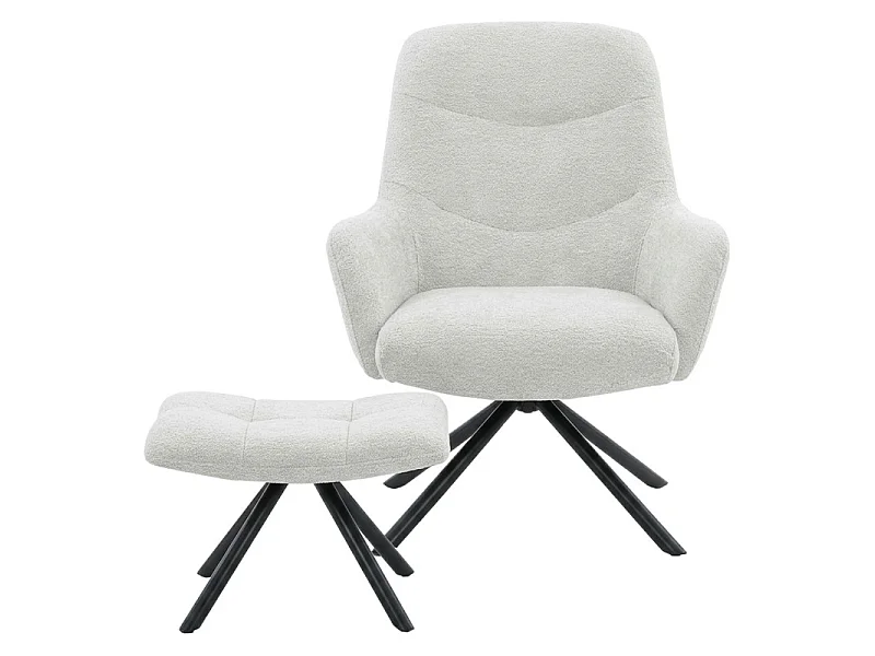 Fauteuil rotatif 360° en tissu doux écru avec repose-pied - EVA