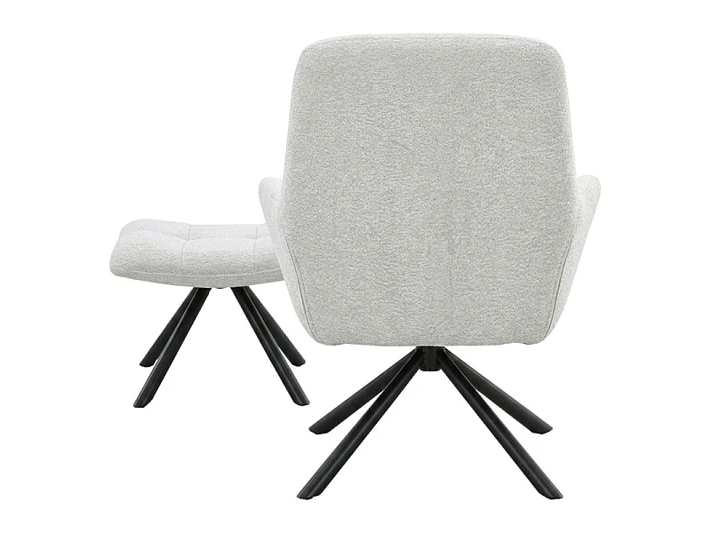 Fauteuil rotatif 360° en tissu doux écru avec repose-pied - EVA