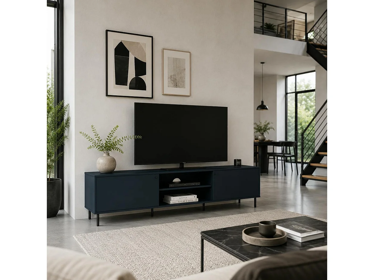 Meuble TV moderne bleu sombre 2 portes RAVEN