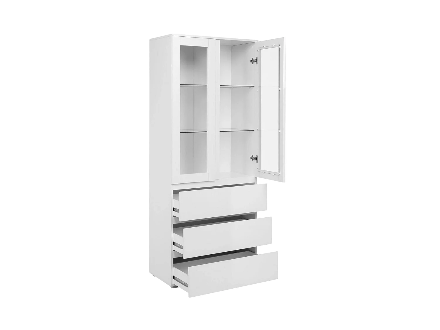 Vaisselier vitrine blanc moderne 2 portes 3 tiroirs ALVA