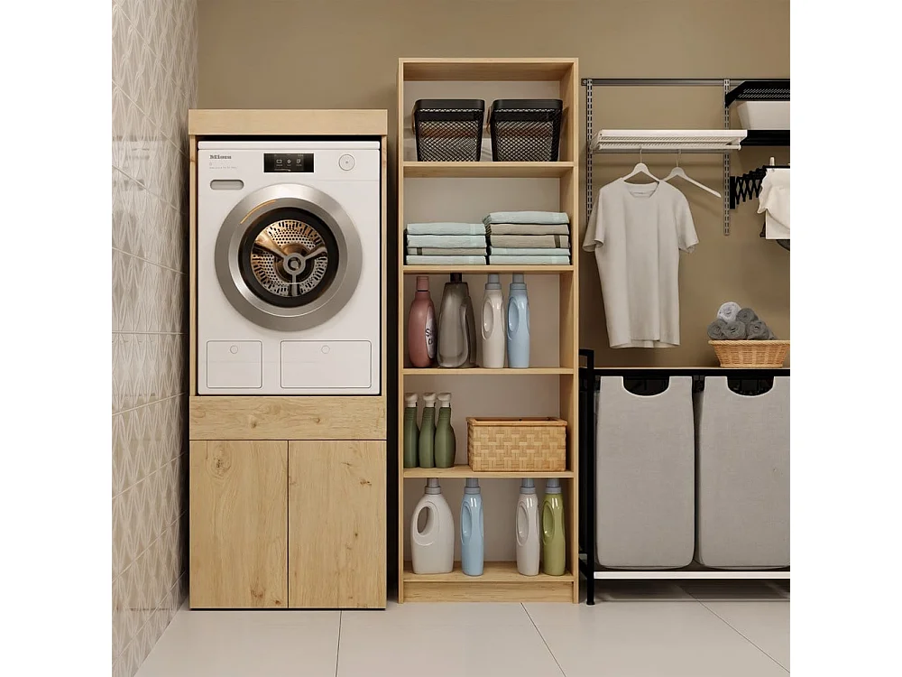 Meuble pour lave-linge ou sèche-linge avec tiroir en chêne - 64,2 x 64,2 x 162 cm