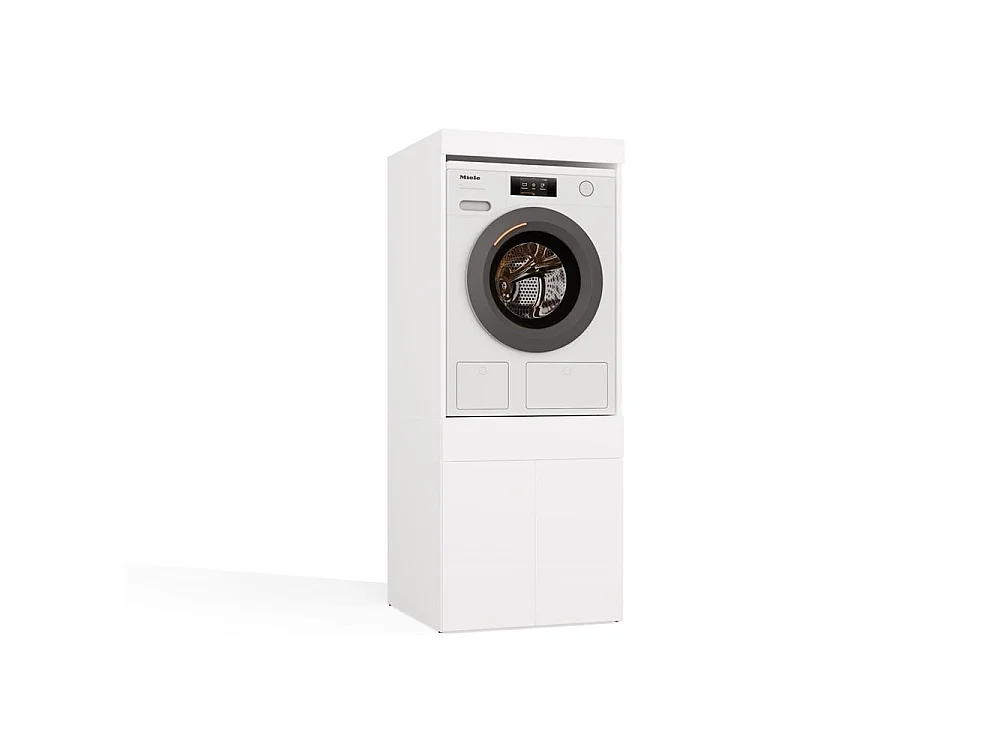 Meuble pour lave-linge ou sèche-linge avec tiroir, blanc - 64,2 x 64,2 x 162 cm
