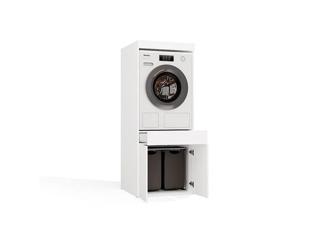 Meuble pour lave-linge ou sèche-linge avec tiroir, blanc - 64,2 x 64,2 x 162 cm
