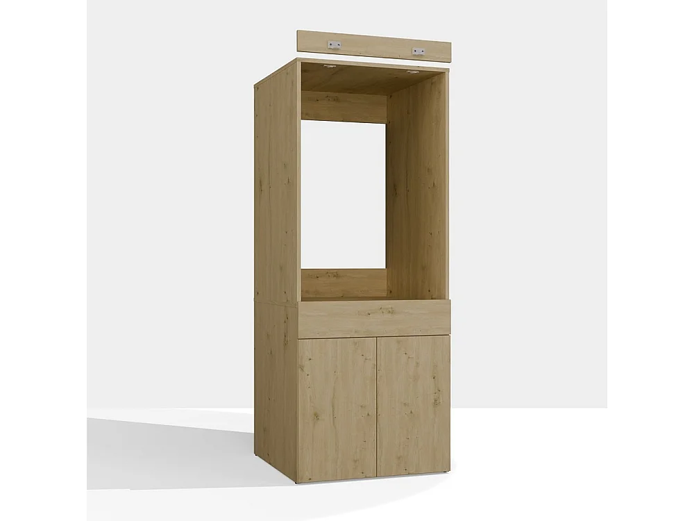 Meuble lave-linge et sèche-linge avec tiroirs en chêne - 64,2 x 64,2 x 162 cm