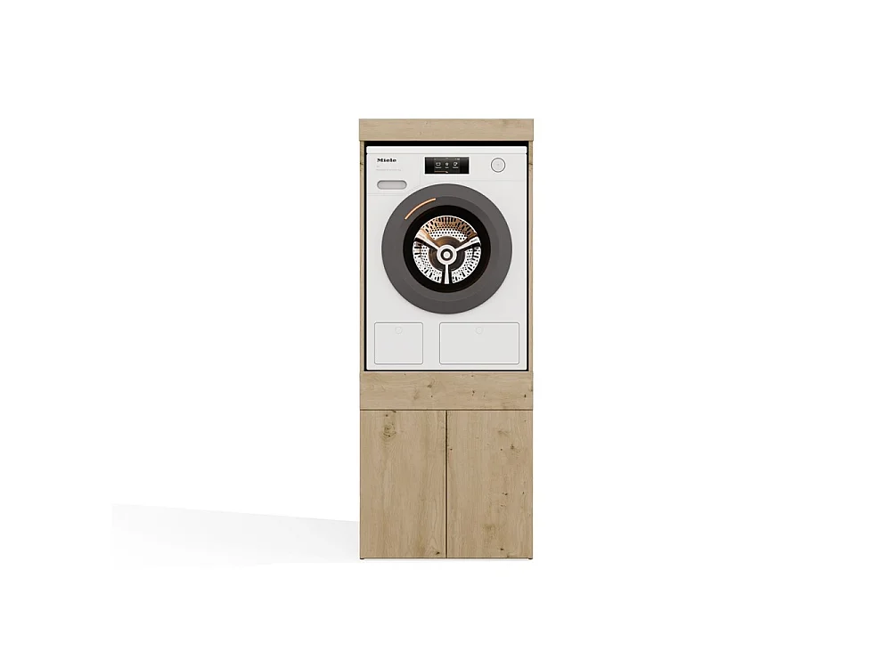 Meuble lave-linge et sèche-linge avec tiroirs en chêne - 64,2 x 64,2 x 162 cm