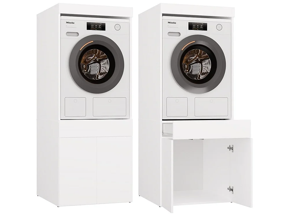 Meuble lave-linge et sèche-linge avec tiroirs, blanc - 64,2 x 64,2 x 162 cm