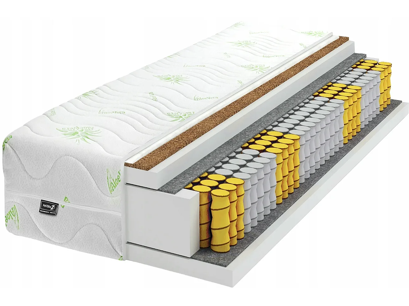 Pocketvering Matras 140x200  ALOË VERA   21cm hoog met kokos 140X200