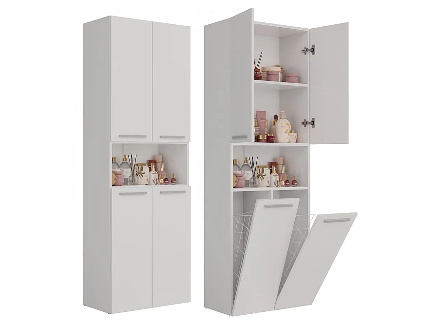 Badkamerkast Opbergkast Met 2 Wasmanden Wit - 60x30x174cm