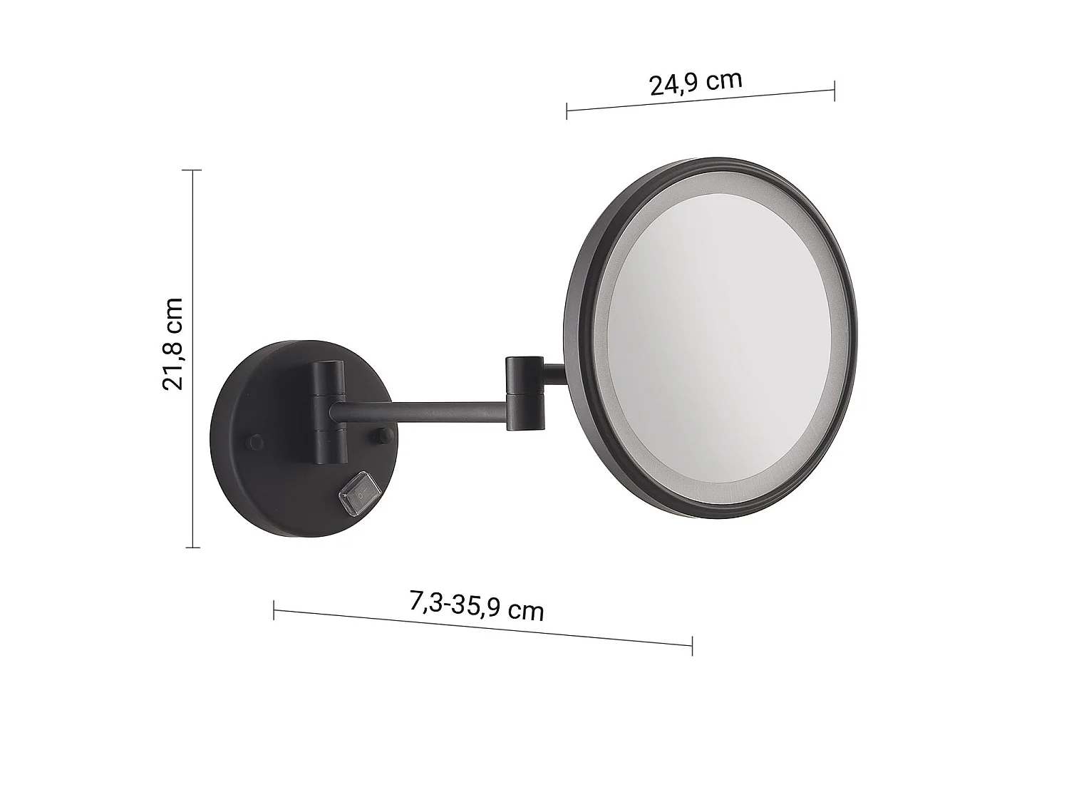 Miroir Grossissant Mural Rond 5X Avec Led Noir Mat | Eva