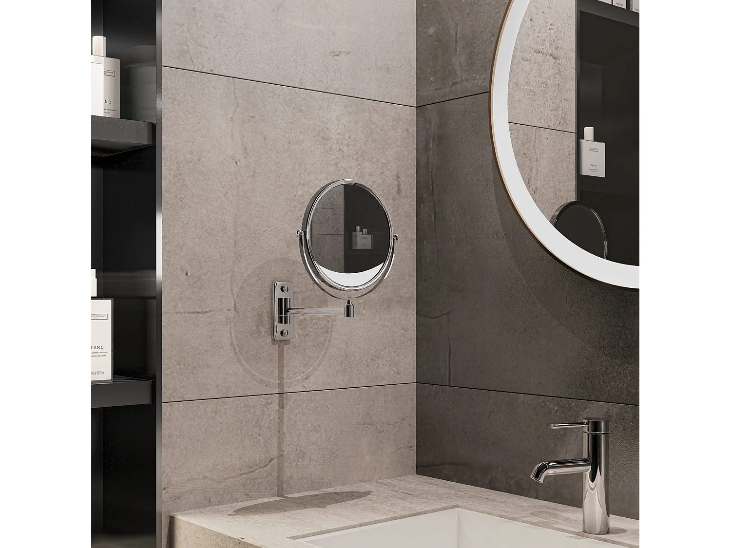 Miroir Grossissant Mural Bras Simple 3X Finition Chrome | Mia