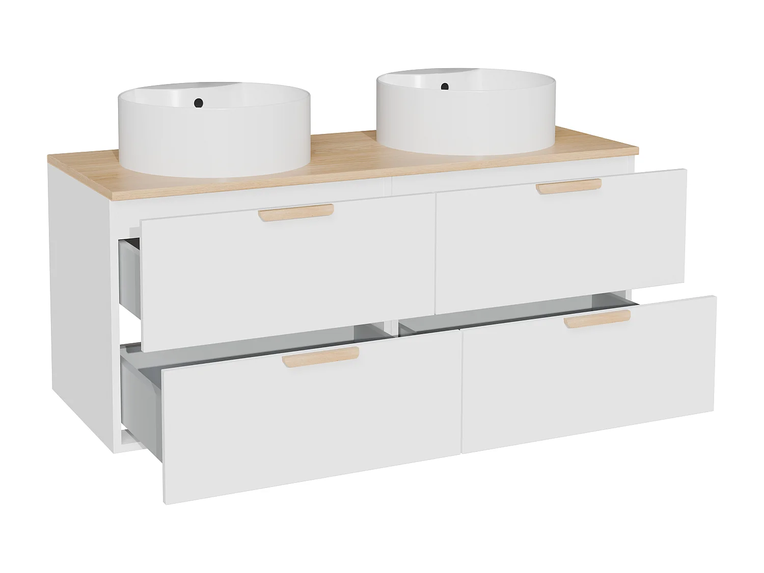Meuble de salle de bain suspendu avec vasque à poser ronde – Blanc – L120 cm – AVORELI