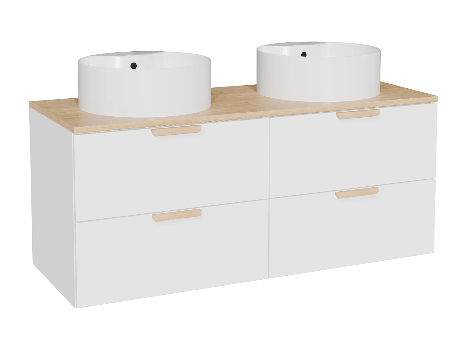 Meuble de salle de bain suspendu avec vasque à poser ronde – Blanc – L120 cm – AVORELI